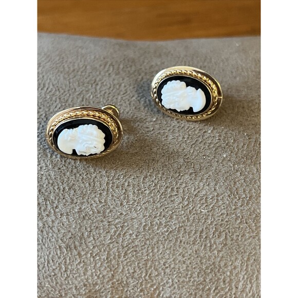 VINTAGE 1/20 12KGF VAN DELL EARRINGS VICTORIAN CAMEO DESIGN - Picture 1 of 4